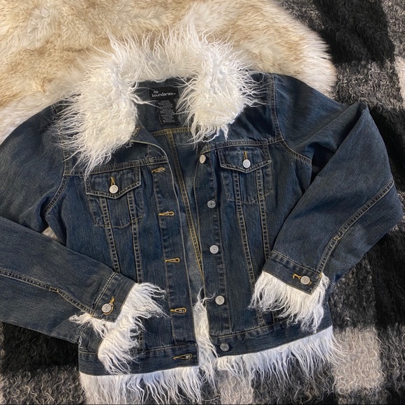 Vintage 90s Y2k no boundaries faux fur trim lightweight denim jacket M - Picture 5 of 6
